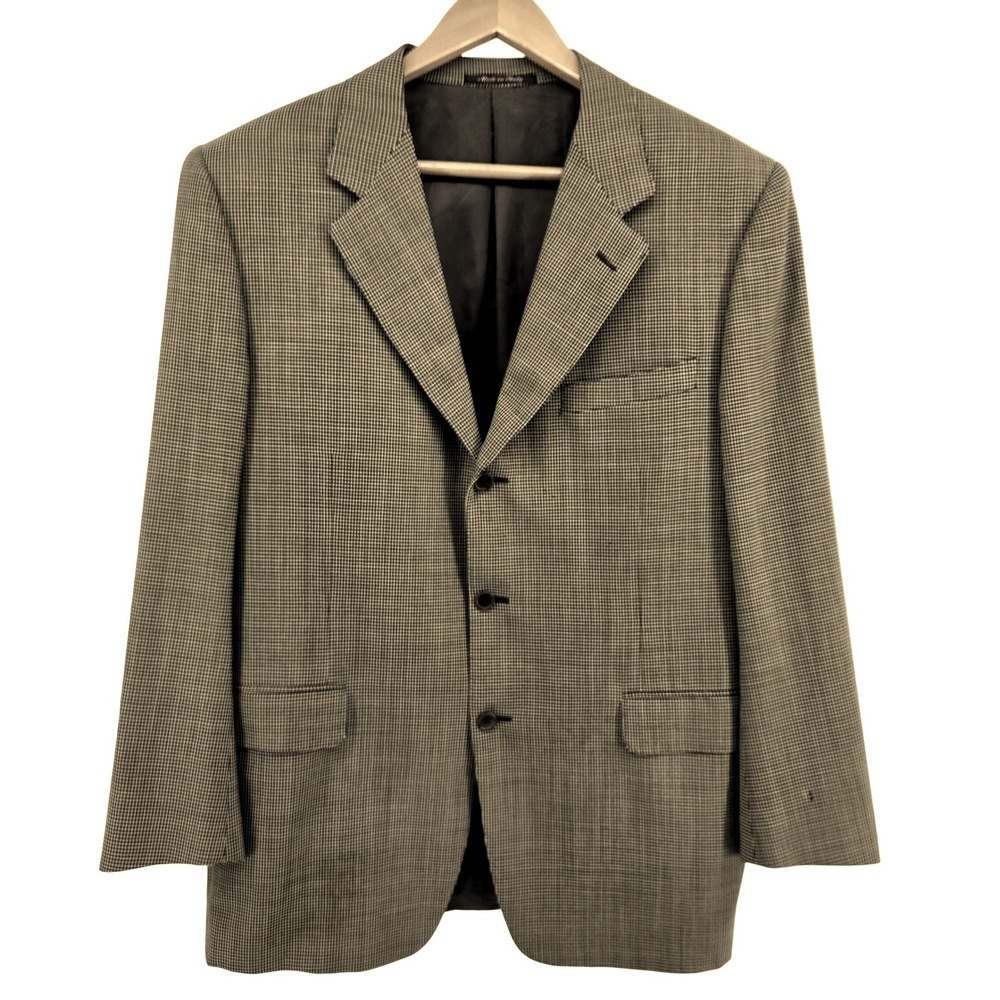 Canali Blazer Jacket Sport Coat Houndstooth Black Gold Wool Made in Italy‎ 54